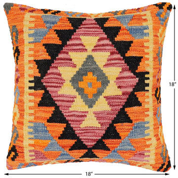handmade Traditional Pillow Rust Blue Hand-Woven SQUARE 100% WOOL Hand woven turkish pillow2' x 2'